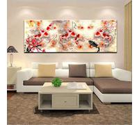 XIANGPEIFBH Tableau sur toile de style chinois représentant des fleurs de cerisier et des carpes koï, idéal pour décorer un salon ou une maison 45x135cm/18x53in Sans cadre