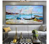 XIANGPEIFBH Tableau sur toile représentant un bateau sur la plage avec vue sur la mer Décoration murale moderne pour la maison Tableau sur toile représentant un village 60x120cm(24x47inch) sans cadre