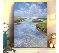 XIANGPEIFBH Tableau sur toile représentant un paysage naturel serein - Décoration murale, rivière tranquille et verdure - pour chambre, salon 60x90cm(24x36inch) Cadre interne