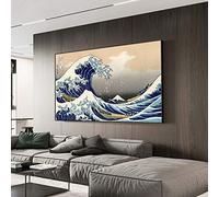 XIANGPEIFBH The Great Wave Off Kanagawa Art Toile Peintures Célèbre Impressions sur Toile Reproductions Vagues Mur Photos Décor À La Maison 70x125cm(28''x49'') Cadre Intérieur