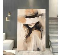 XIANGPEIFBH Toile murale moderne abstraite avec chapeau noir et chemisier blanc. Décoration idéale pour chambre, salon, bureau, 30x40cm (12x16in) sans cadre