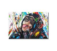 XIANGPEIFBH Toile Peintures Graffiti Mignon Singe Coloré Imprimé Affiche et Impressions Peinture Mur Photos pour Salon Décorations pour La Maison 60x80 cm (23.6 "x31.5) avec Cadre