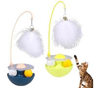 XIANGSHI Celery Pets Wobble Pet Toy with Feather & Catnip, 2025 New Tumbler Interactive Cat Toy with Bells, Safe Durable Dual Rolling Balls Rotate 360° for All Breeds of Cats (Yellow+Blue,2*Pcs)