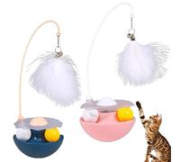 XIANGSHI Celery Pets Wobble Pet Toy with Feather & Catnip, 2025 New Tumbler Interactive Cat Toy with Bells, Safe Durable Dual Rolling Balls Rotate 360° for All Breeds of Cats (Blue+Pink,2*Pcs)