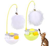 XIANGSHI Celery Pets Wobble Pet Toy with Feather & Catnip, 2025 New Tumbler Interactive Cat Toy with Bells, Safe Durable Dual Rolling Balls Rotate 360° for All Breeds of Cats (Yellow+White,2*Pcs)