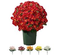 XIANGSHI Ortasthard Artificial Mums for Outdoors Fall, Artificial Outdoor Sunset Mums Flowers - UV Resistant, Waterproof, Windproof, Fall Faux Flower Decor, No Faded & Look Real (Red,20*bunchs)