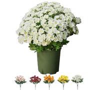 XIANGSHI Ortasthard Artificial Mums for Outdoors Fall, Artificial Outdoor Sunset Mums Flowers - UV Resistant, Waterproof, Windproof, Fall Faux Flower Decor, No Faded & Look Real (White,5*bunchs)