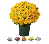 XIANGSHI Ortasthard Artificial Mums for Outdoors Fall, Artificial Outdoor Sunset Mums Flowers - UV Resistant, Waterproof, Windproof, Fall Faux Flower Decor, No Faded & Look Real (Yellow,20*bunchs)