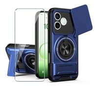 Xiangyun Coque pour Honor 600 Lite 5G (6.6") avec Verre Trempé, Étui de Protection Militaire Résistante Aux Chocs avec Cache-caméra Coulissant et Anneau Métallique 360° - Bleu