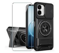 Xiangyun Coque pour Oppo A6x 4G/5G (6.75") avec Verre Trempé, Étui de Protection Militaire Résistante Aux Chocs avec Cache-caméra Coulissant et Anneau Métallique 360° - Noir