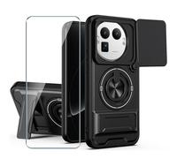 Xiangyun Coque pour Realme GT 8 Pro 5G (6.79") avec Verre Trempé, Étui de Protection Militaire Résistante Aux Chocs avec Cache-caméra Coulissant et Anneau Métallique 360° - Noir