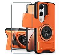 Xiangyun Coque pour Vivo V50 Lite 4G/5G (6.77") avec Verre Trempé Protection Écran, Étui de Protection Militaire Résistante Aux Chocs avec Cache-caméra Coulissant et Anneau Métallique 360° - Orange