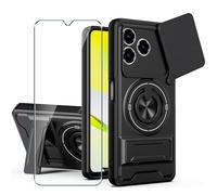 Xiangyun Coque pour ZTE Blade A76 4G (6.75") avec Verre Trempé, Étui de Protection Militaire Résistante Aux Chocs avec Cache-caméra Coulissant et Anneau Métallique 360° - Noir