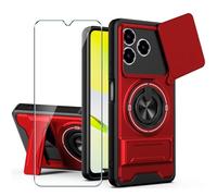 Xiangyun Coque pour ZTE Blade A76 4G (6.75") avec Verre Trempé Protection Écran, Étui de Protection Militaire Résistante Aux Chocs avec Cache-caméra Coulissant et Anneau Métallique 360° - Rouge