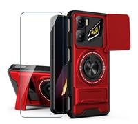 Xiangyun Coque pour ZTE Nubia Neo 3 5G (6.8") avec Verre Trempé Protection Écran, Étui de Protection Militaire Résistante Aux Chocs avec Cache-caméra Coulissant et Anneau Métallique 360° - Rouge