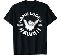 XiangZai Hang Loose Shaka Brah Funny Hang Loose Hawaiian T-Shirt O-Neck Unisex Short Sleeve T-Shirt Black S