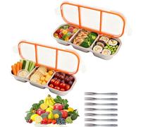 XIANJIA 2 Boîte à Goûter and 6 Fourchettes, Réutilisable Snackbox mit Fächern pour Camps Scolaires Desserts Biscuits Sauces à Tremper