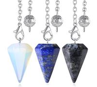 XIANNVXI 3 Pcs Pendule Divinatoire de Radiesthésie Pendule Hexagonale en Cristal Pendule en Pierre Naturelle pour Reiki Guérison Méditation (Opale, Pierre Pailletée Noire, Lapis-Lazuli)