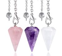XIANNVXI 3 Pcs Pendule Divinatoire Pendule de Cristal Améthyste,Quartz Rose,Quartz Clair Pendule pour La Radiesthésie,Fournitures de Sorcellerie,Outils de Divination