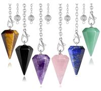 XIANNVXI 6 Pcs Pendule Divinatoire de Radiesthésie Pendule Hexagonale en Cristal pour Reiki Guérison Méditation (Amethyste, œil de Tigre, Obsidienne, Quartz Rose, Aventurine Verte, Lapis-Lazuli)