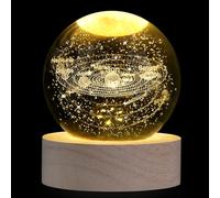 XIANNVXI Boule de cristal 3D du système solaire avec base en bois, poids de papier, boule de l'univers, cadeaux d'astronomie, lampe spatiale, lampe en cristal, boule du système solaire, ornement de