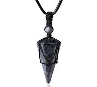 XIANNVXI Collier pointu réglable en pierre de cristal de guérison noire avec pendentif en pierre précieuse naturelle pour homme et femme, Pierre de cristal naturelle, Labradorite