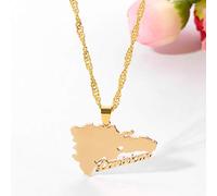 XIANRENGE Collier Pendentif Carte De La République Dominicaine pour Femmes Hommes, Chaîne Bijoux Carte De La République Dominicaine, Collier De Carte Hip-Hop Bijoux Vintage,Jaune,Longueur : 45Cm