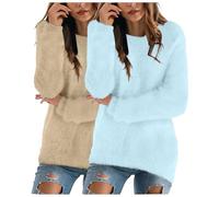 XIANUOJI 2PCS Pull Femme Hiver Chic et Elegant Chaud Automne Pullover Manches Longues Sweater Col Rond Pulls Sweats Femmes Grande Taille (Bleu Clair, XXXXL)