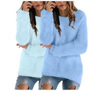 XIANUOJI 2PCS Pull Femme Hiver Chic et Elegant Chaud Automne Pullover Manches Longues Sweater Col Rond Pulls Sweats Femmes Grande Taille (M)
