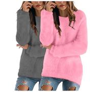 XIANUOJI 2PCS Pull Femme Hiver Chic et Elegant Chaud Automne Pullover Manches Longues Sweater Col Rond Pulls Sweats Femmes Grande Taille (Gris, XXXXL)