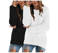 XIANUOJI 2PCS Pull Femme Hiver Chic et Elegant Chaud Automne Pullover Manches Longues Sweater Col Rond Pulls Sweats Femmes Grande Taille (Noir, L)