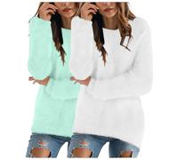 XIANUOJI 2PCS Pull Femme Hiver Chic et Elegant Chaud Automne Pullover Manches Longues Sweater Col Rond Pulls Sweats Femmes Grande Taille (Vert Clair, S)