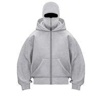 XIANUOJI Balaclava Sweat à Capuche Zippé Sweet Homme Cagoule Hoodie Hiver Chaud Oversize Sweats à Double Capuche Polaire Coupe-Vent Zip Veste mi Saison Moto Masque Blouson (6-Gris, S)
