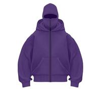 XIANUOJI Balaclava Sweat à Capuche Zippé Sweet Homme Cagoule Hoodie Hiver Chaud Oversize Sweats à Double Capuche Polaire Coupe-Vent Zip Veste mi Saison Moto Masque Blouson (3-Violet, XXL)