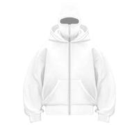 XIANUOJI Balaclava Sweat à Capuche Zippé Sweet Homme Cagoule Hoodie Hiver Chaud Oversize Sweats à Double Capuche Polaire Coupe-Vent Zip Veste mi Saison Moto Masque Blouson (6-Blanc, M)