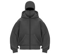 XIANUOJI Balaclava Sweat à Capuche Zippé Sweet Homme Cagoule Hoodie Hiver Chaud Oversize Sweats à Double Capuche Polaire Coupe-Vent Zip Veste mi Saison Moto Masque Blouson (6-Gris foncé, M)