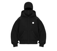 XIANUOJI Balaclava Sweat à Capuche Zippé Sweet Homme Cagoule Hoodie Hiver Chaud Oversize Sweats à Double Capuche Polaire Coupe-Vent Zip Veste mi Saison Moto Masque Blouson (7-Noir, XXXL)