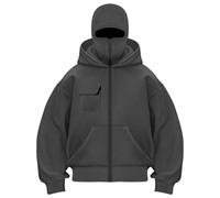XIANUOJI Balaclava Sweat à Capuche Zippé Sweet Homme Cagoule Hoodie Hiver Chaud Oversize Sweats à Double Capuche Polaire Coupe-Vent Zip Veste mi Saison Moto Masque Blouson (1-Gris foncé, S)