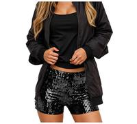 XIANUOJI Femme Sequin Shorts à Paillettes Élastique Taille Basse Scintillant Nuit Hot Pants Sparkling Tenue Festival Karnival Y2K Streetwear Sexy Mini Short (Noir, S)