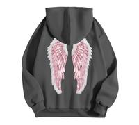 XIANUOJI Femme Sweat à Capuche Manches Longues Sweatshirt Mode Dos en Ange Ailes d'ange Imprimé Pull Angel Hoodie Temps Libre Sport Fitness Outdoor Basic Casual Sweats-Shirt (Gris, XL)