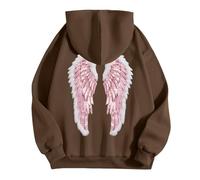 XIANUOJI Femme Sweat à Capuche Manches Longues Sweatshirt Mode Dos en Ange Ailes d'ange Imprimé Pull Angel Hoodie Temps Libre Sport Fitness Outdoor Basic Casual Sweats-Shirt (Café, M)