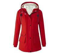 XIANUOJI Manteau Femme Parka Doudoune Hiver Longue Veste Polaire Blouson Chaud Épais Manteaux Chauffant avec Doublure Sherpa en Peluche Capuche Coupe Slim Fit Élégante Zippé et Poches (Rouge, XXL)