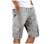 XIANUOJI Short Homme décontracté, Couleur Unie, Multipoches, Taille élastique, Poche, en Cuir Blanc Portefeuille sur (Grey, S)