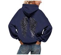 XIANUOJI Sweat à Capuche pour Femme Chic et Élégant et Décontracté Imprimé Ailes d'ange en Strass Douillette Sweatshirt pour Automne et Hiver Parfaite Douceur et Chaleur (M)