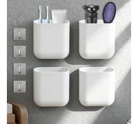 xianzhanEU Lot de 4 boîtes de rangement murales autocollantes blanches avec trous de drainage, organisateur de salle de bain, convient pour le bureau, le salon