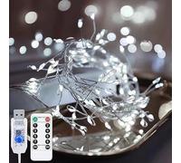 xiao 3 mètres 100 LED Starlight USB alimenté étanche Cluster Light cuivre filament fée lumière pétard chaîne lumière plafond chambre guirlande fenêtre mariage arbre de Noël (Blanc)