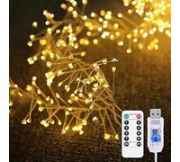 xiao 6m 200 LED Starlight USB alimenté étanche Cluster Light cuivre filament fée lumière pétard chaîne lumière plafond chambre guirlande fenêtre mariage arbre de Noël (Blanc chaud)
