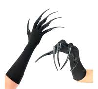 Xiao Cheng Ming Zhu Gants noirs longs avec griffes de doigt - Gants effrayants pour vampire sorcière démon corbeau Halloween chat - Accessoires de costume pour femme (gants et 10 griffes), Gants et 10