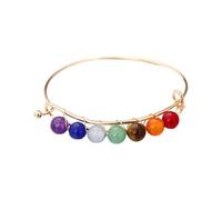 Xiao Hua Bracelet de perles fait à la main, convient pour les hommes et les femmes, bracelet en pierres naturelles torsadées faites à la main avec sept pierres colorées (doré style A), 6,5 cm, pierre