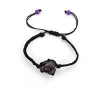 Xiao Hua Bracelet de perles fait à la main, convient pour les hommes et les femmes, corde noire tissée à la main, bracelet de sac en maille en pierre naturelle, réglable (violet), 1,5 cm, pierre